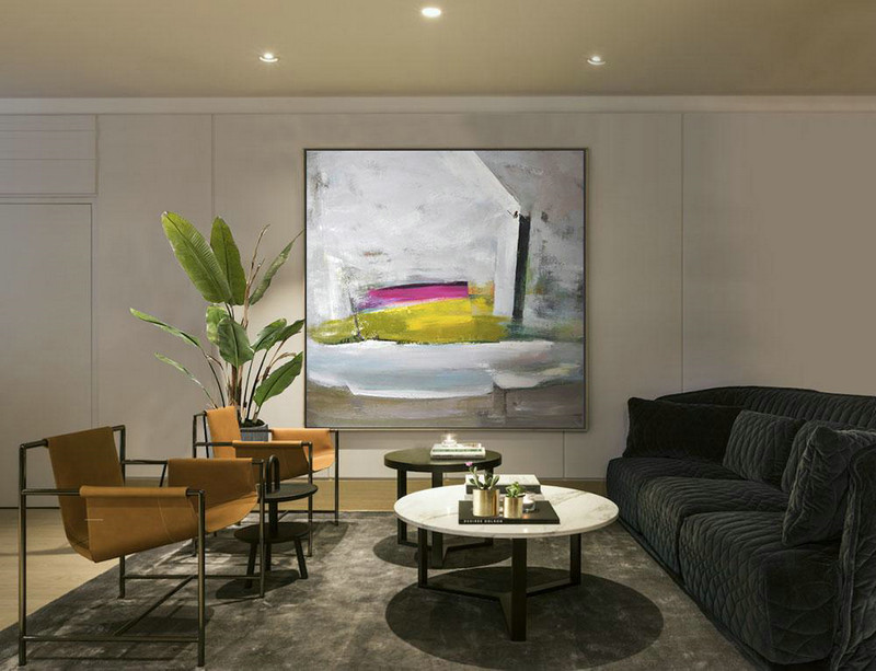 Handmade Painting Large Abstract Art,Oversized Palette Knife Painting Contemporary Art On Canvas,Big Wall Art For Living Room,Grey,Pink,Yellow.etc